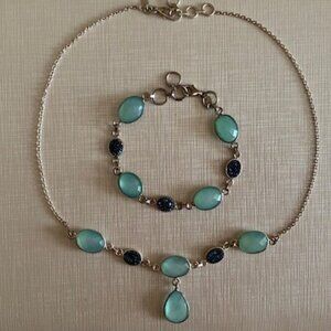 Silver turquoise with blue druzy crystals necklace and bracelet set